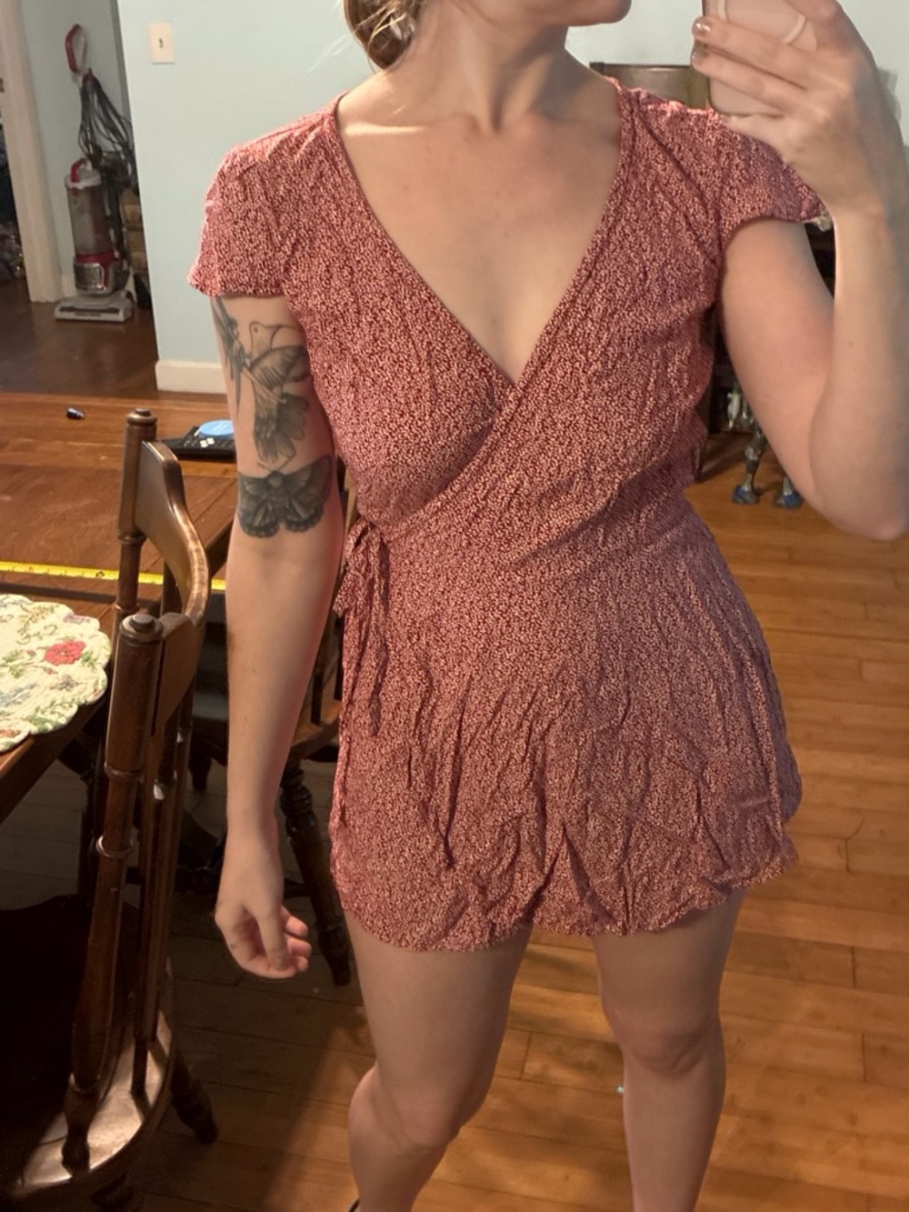 Hollister Rust Red Floral Wrap Romper